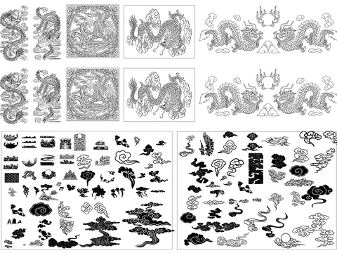  中式古典风格祥云龙凤设计cad图库 