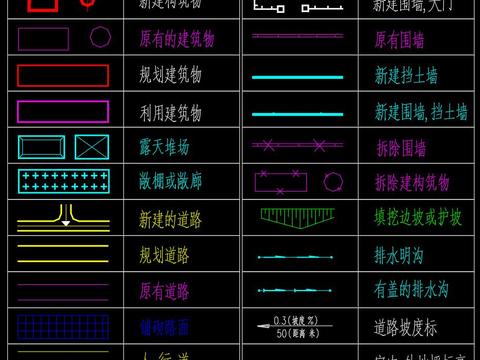  总图图例及道路图例CAD施工图 