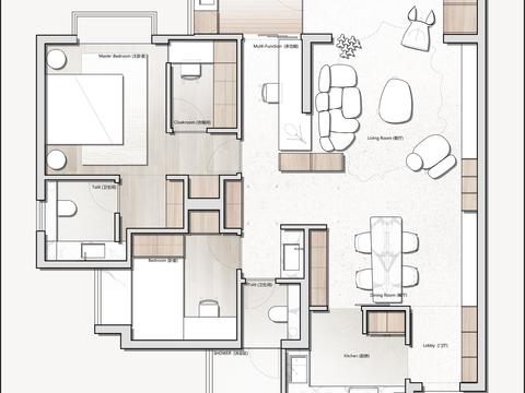  107㎡家居cad平面图 
