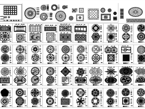  欧式拼花构件图块cad图库 
