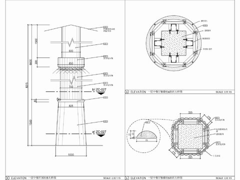  造型圆柱 异形柱 石材包柱 石材干挂柱 装饰柱cad大样图 
