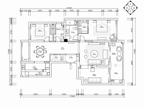  160㎡家裝大平層cad施工圖 