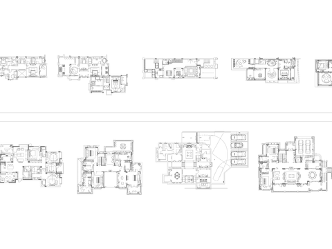  豪宅别墅100套平面案例CAD施工图 