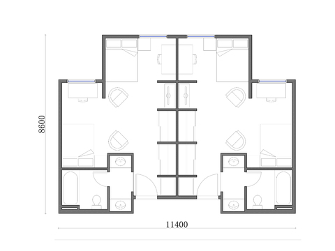  91m²双户单层公寓住宅cad平面图 
