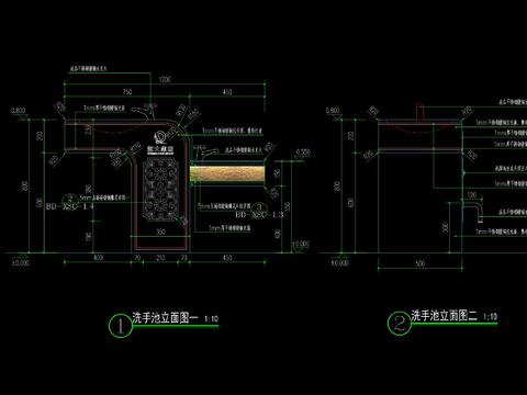 现代地产洗手池CAD施工图 