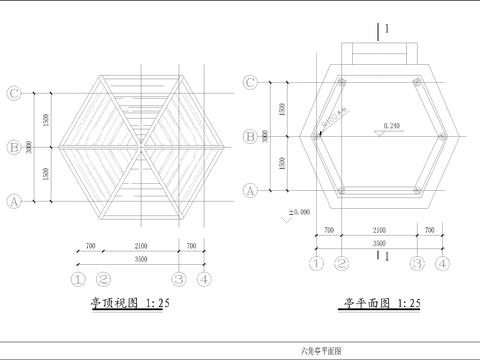  六角亭施工cad大样图 