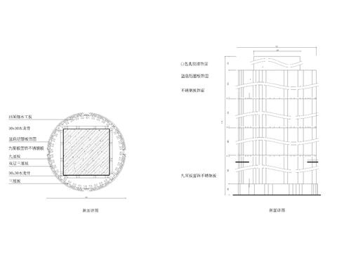  铝板圆柱剖面立面节点大样图 