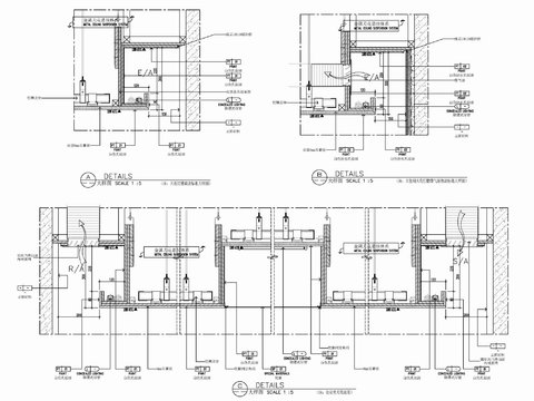  办公室天棚吊顶剖面大样 发光软膜 天棚排风口 天棚换cad大样图 