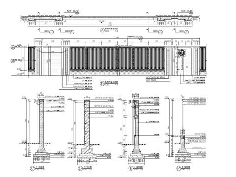  现代镂空铁艺围墙cad大样图 
