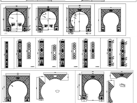  新中式镂空花格屏风隔断cad图库 