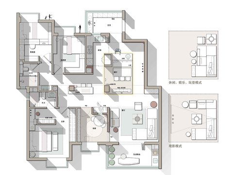  154平家居户型彩平PSD cad平面图 