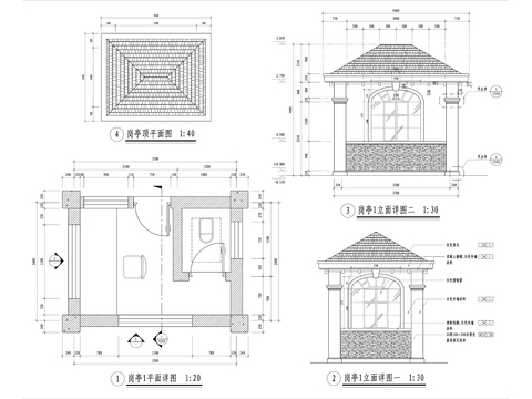  欧式小区保安亭cad大样图 
