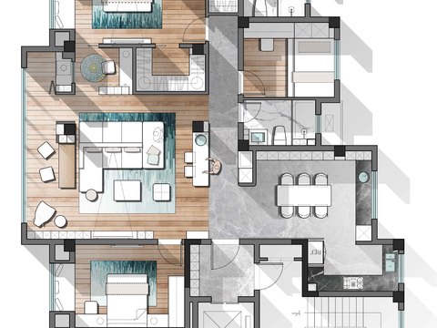  155平家居彩平PSD cad平面图 