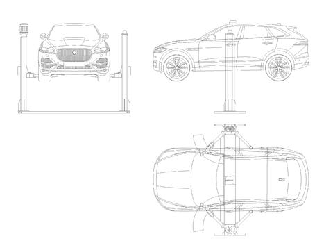  汽车液压双柱 举升机 升降机cad大样图 