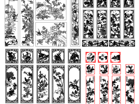 中式雕花装饰画CAD图库 