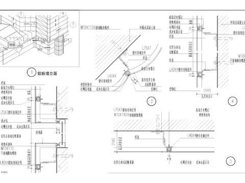  铝板明框玻璃幕cad大样图 