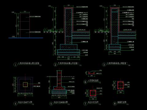  现代花岗岩 饰面矮墙CAD施工图 