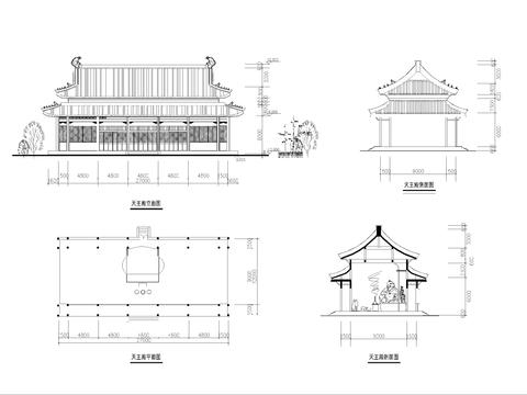  寺廟天王殿建筑cad施工圖 
