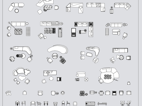  现代异形沙发cad图库 