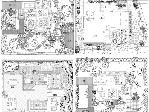  别墅景观设计院子别墅庭院天台花园设计cad图库 