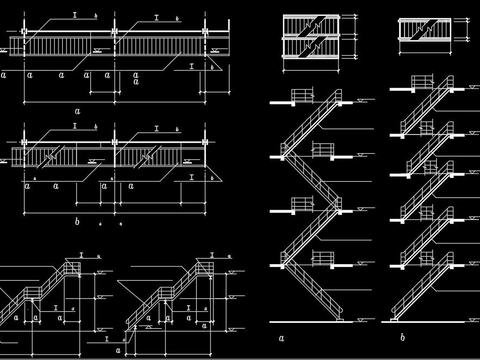  钢斜梯标准cad图库 