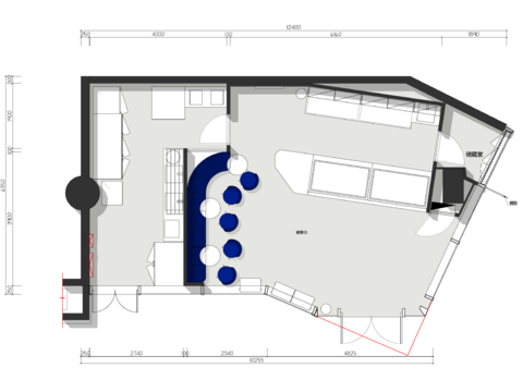  意大利冰淇淋店cad平面图 