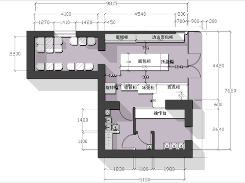  70㎡面包店cad平面圖 