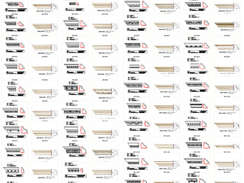  60款石膏顶线CAD图库 实体效果图 