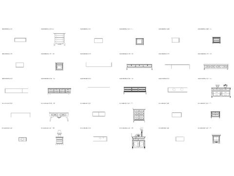  欧式带抽屉边柜平立面cad图库 