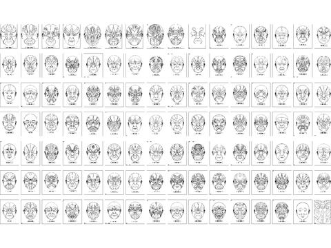  中式京剧脸谱cad图案 