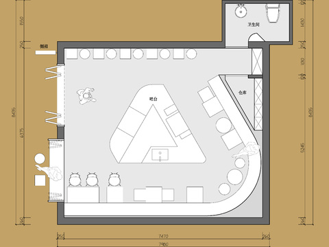  上海聚福咖啡店cad平面图 