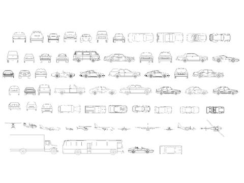  现代交通工具 小汽车 客车 飞机 直升机cad图库 