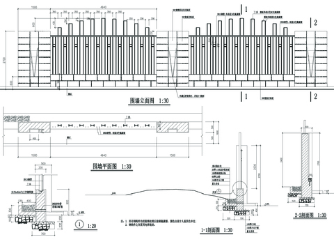  围墙详图CAD施工图 