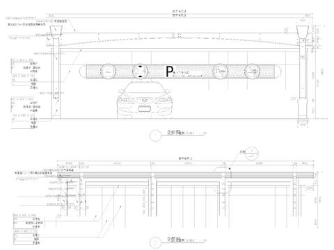  15款车库入口廊架cad大样图 