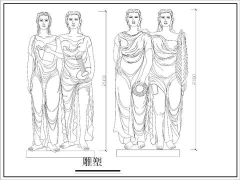  花瓶、线条、罗马柱造型、花式浮雕及雕塑造型大样图 