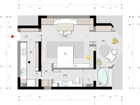  精品户型改造案例-一居室cad施工图 