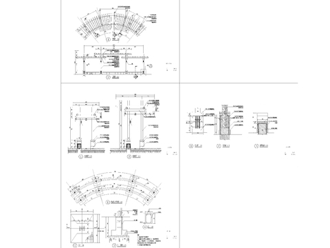  弧形三段式廊架CAD节点大样 