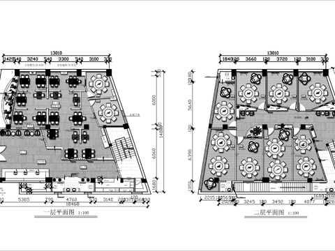  两层中式鱼火锅店cad平面图 