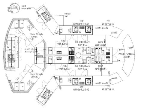  星巴克咖啡屋旗舰店装修家具cad施工图 
