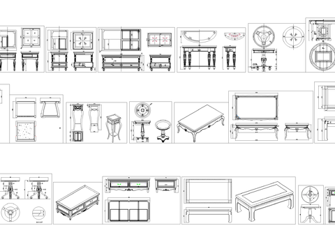  实木茶几cad图库 