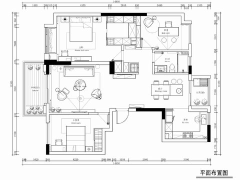  130㎡三居室家裝CAD施工圖 私宅 平層 家裝 樣板房 