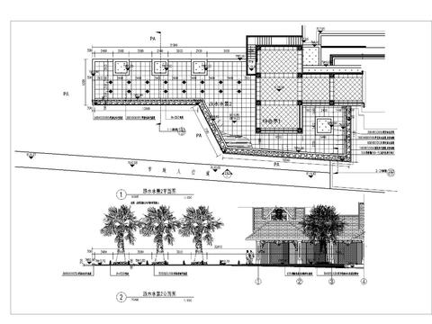  镜面水景 跌水水景cad平面图 
