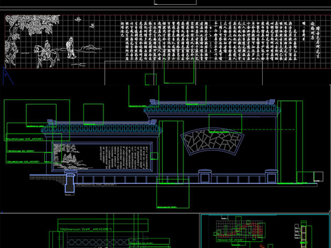  中式景墙cad节点图 