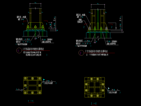  箱型钢结柱脚cad节点大样图 