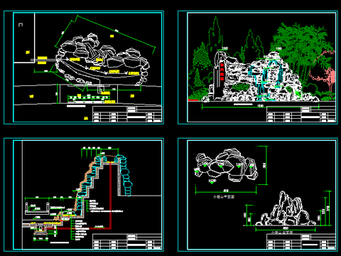  假山瀑布cad施工图 