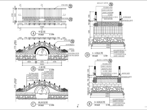  中式人行石拱桥CAD施工图 