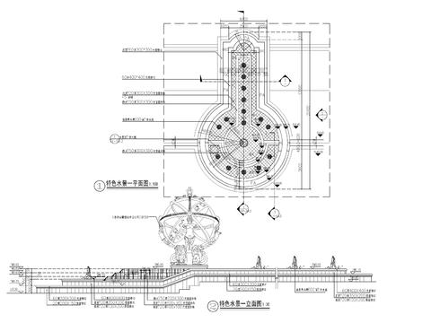  欧式跌水水景cad大样图 