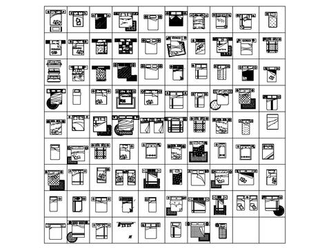  现代床具cad图库 