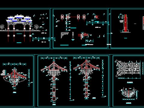  四柱牌楼CAD节点大样 