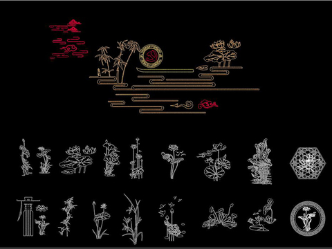  党建背景墙cad图库 